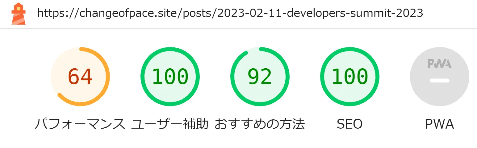 リプレース後のリンク多めページ・モバイルスコア - パフォーマンス：64, ユーザー補助：100, おすすめの方法：92, SEO：100